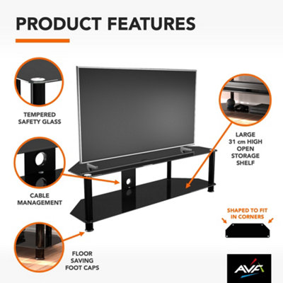 AVF Classic 1.4m Glass Corner TV Stand with Cable Management for TVs up ...