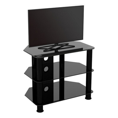 NEW Simple Design Corner TV Stand for up to 46inch TVs, outlets Black