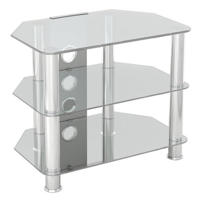 AVF Classic 60cm Glass Corner TV Stand with Cable Management for TVs up to 32" - Clear & Chrome