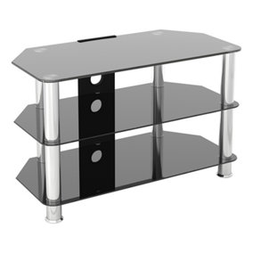 AVF Classic 80cm Glass Corner TV Stand with Cable Management for TVs up to 43" - Black & Chrome