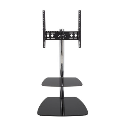 AVF Iseo Chrome Pedstal TV Stand with Black Glass