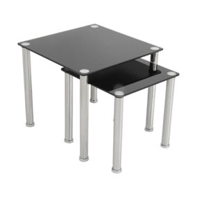 AVF Nesting Side Table Set (Black Glass & Chrome)