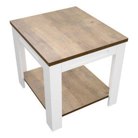 AVF Whitesands Side Table (Satin White & Wood)
