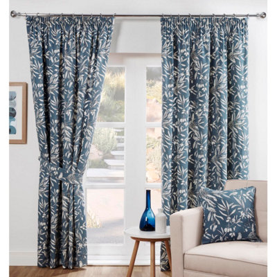 Aviary Bluebell Floral Pencil Pleat Curtains