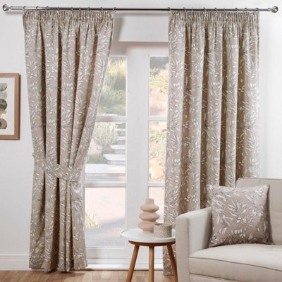 Aviary Parchment Floral Pencil Pleat Curtains