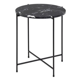 Avila Side Table with Black Polished Marble Stone 42x45cm