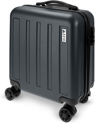 AVIO Black Jett 45cm Cabin Suitcase Lightweight Carry On Luggage Hard Case Airline Approved Cabin Bag for Ryanair, easyJet