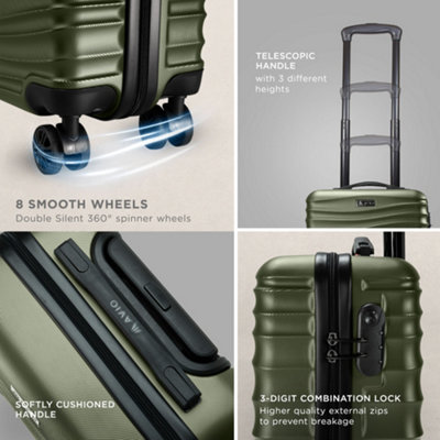 AVIO Dark Green Wave Cabin Suitcase 55x40x20cm Lightweight Hard