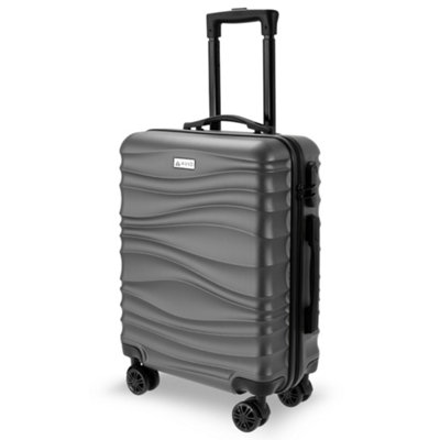 AVIO Grey Wave Cabin Suitcase 55x40x20cm Lightweight Hard Shell Carry On Hard Case Fits Ryanair, easyJet, Jet2