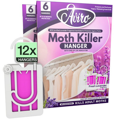 Aviro Moth Killer - Hanging Moth Repellent For Wardrobes & Drawers With Natural Lavender Scent. Kills & Protects. 12 Pack