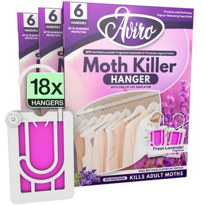 Aviro Moth Killer - Hanging Moth Repellent For Wardrobes & Drawers With Natural Lavender Scent. Kills & Protects. 18 Pack