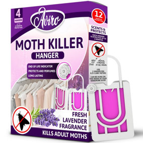 Aviro Moth Killer - Hanging Moth Repellent For Wardrobes & Drawers With Natural Lavender Scent. Kills & Protects. 4 Pack