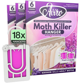 Aviro Moth Repellent For Wardrobes - 18 Moth Killer Hangers With Natural Lavender Scent. UK Made