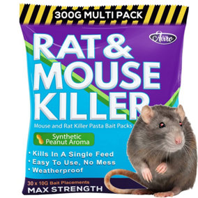 Aviro Rat and Mouse Poison - Maximum Strength Rat Poisoning Blocks. No Mess Rodent Control. 20 x 15g Bait Sachets (300g)