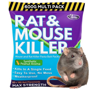 Aviro Rat and Mouse Poison - Maximum Strength Rat Poisoning Blocks. No Mess Rodent Control. 40 x 15g Bait Sachets (600g)