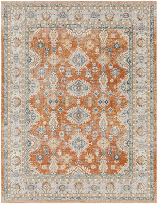 AVNI Machine Washable Traditional Boho Burnt Orange Area Rug 200 x 275 cm
