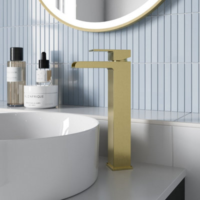 Avora High Rise Waterfall Basin Mixer Tap for Countertop Square Mono ...