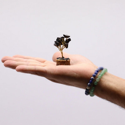 AW Dropship UK Mini Gemstone Tree on Wood Base - Black Agate, 15 Stones ...