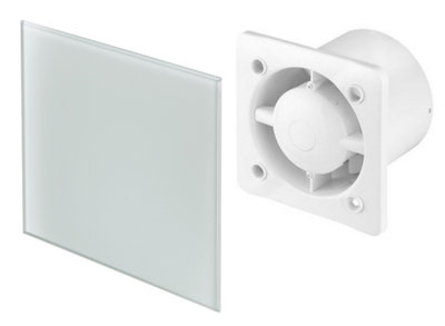 Awenta 100mm Humidity Sensor Extractor Fan White Glass Front Panel TRAX Wall Ceiling Ventilation
