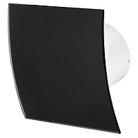Awenta 100mm Timer Extractor Fan Matte Black Glass Front Panel ESCUDO Wall Ceiling Ventilation