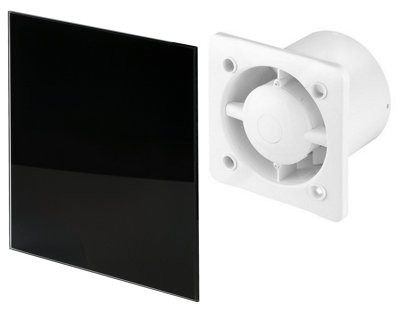 Awenta 125mm Timer Extractor Fan Shiny Black Glass Front Panel TRAX Wall Ceiling Ventilation