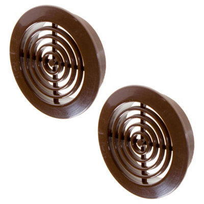 Awenta 45mm Diameter Hole 2x Brown Round Door Air Vent Grille Woodwork Furniture