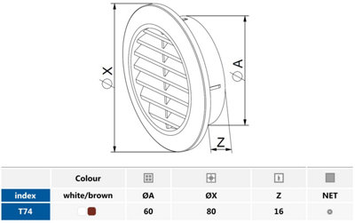 Awenta 60mm Diameter Hole Brown Round Door Air Vent Grille Woodwork Furniture