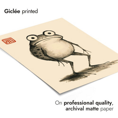 Awkward Frog, Japanese Wall Art, Woodblock Poster (A2 Black)