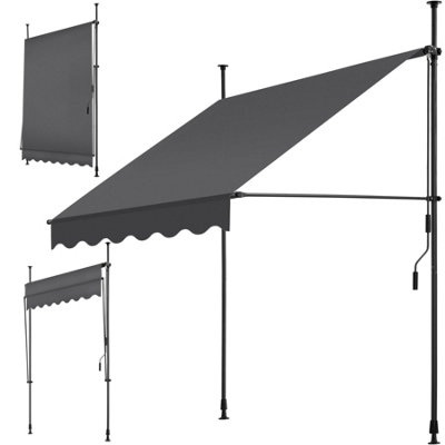 Awning - retractable, clamp, no-drill installation required - black/grey