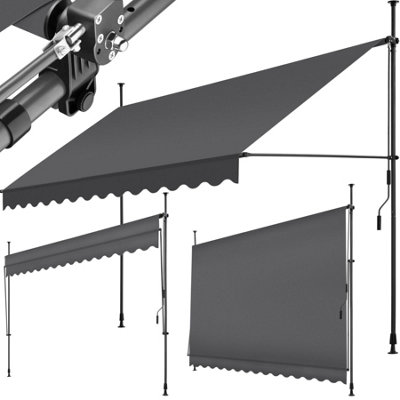 Awning - retractable, clamp, no-drill installation required - black/grey