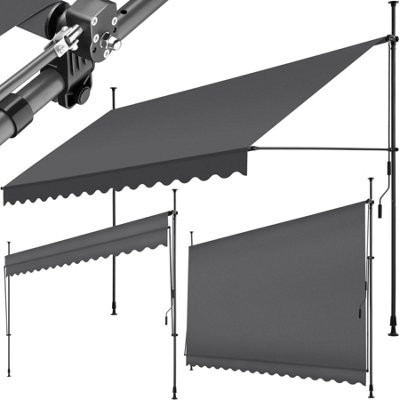 Awning - retractable, clamp, no-drill installation required - black/grey