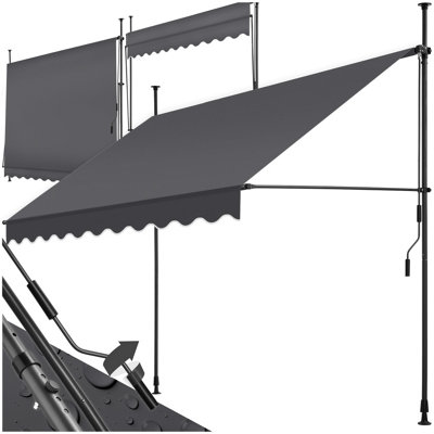 Awning with hand crank - pressure fitted , height adjustable 250 x 180 cm - black/grey