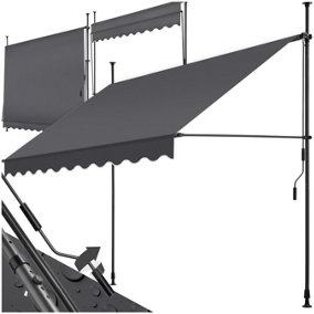 Awning with hand crank - pressure fitted , height adjustable 250 x 180 cm - black/grey
