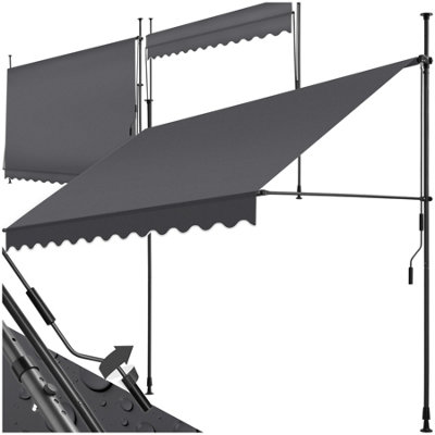 Awning with hand crank - pressure fitted , height adjustable 300 x 180 cm - black/grey