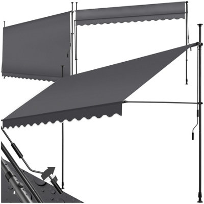Awning with hand crank - pressure fitted , height adjustable 350 x 180 cm - black/grey