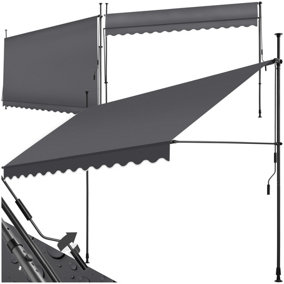 Awning with hand crank - pressure fitted , height adjustable 350 x 180 cm - black/grey