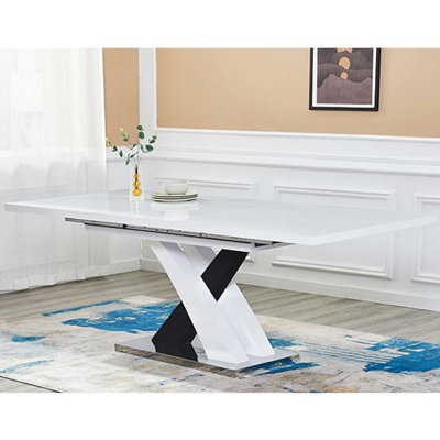 Axara Large Extending Gloss Dining Table In White And Black | DIY at B&Q