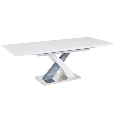 Axara Large Extending Gloss Dining Table In White And Grey