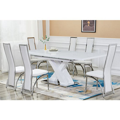 Axara Large Extending High Gloss Dining Table In White