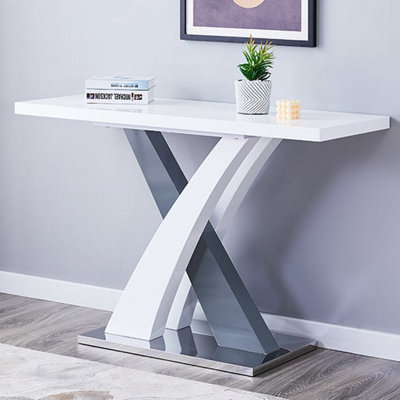 Axara Rectangular High Gloss Console Table In White And Grey | DIY at B&Q