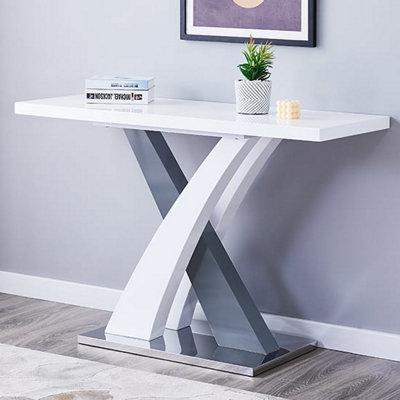 Axara Rectangular High Gloss Console Table In White And Grey