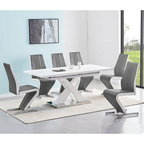 Axara Small Extending White Dining Table 6 Gia Grey Chairs