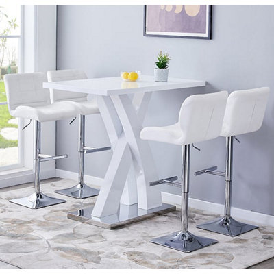 Axara White High Gloss Bar Table With 4 Candid White Stools | DIY at B&Q