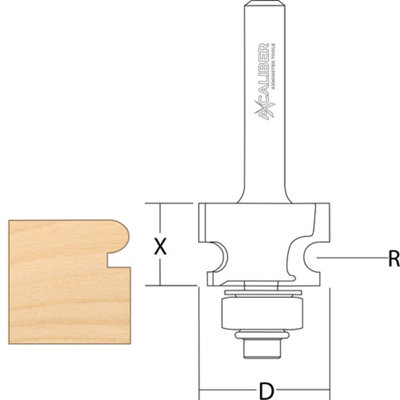 Axcaliber Corner Beading Cutter - D equals 28.5 - X equals 19 - R equals 6.35mm S equals 1/4"