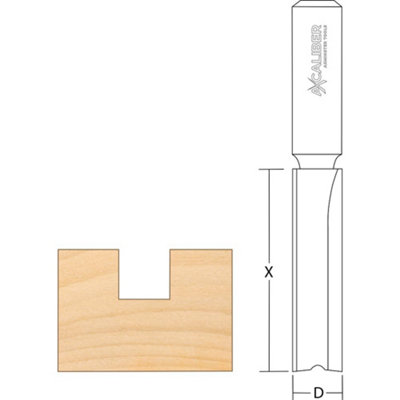Axcaliber Twin Flute Straight Cutter - D equals 12.5 - X equals 25mm - S equals 1/2"