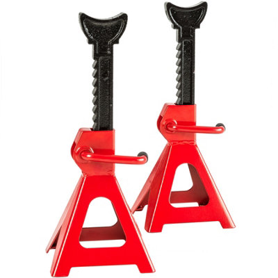 Axle Stands Set of 2 - 9-step height adjustable, 3000 kg per stand - red