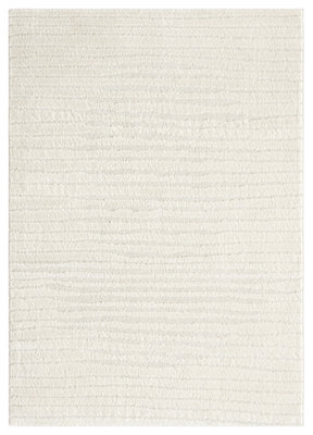 Aya Living Room Area Rugs - Embossed Lines Pattern Cream 120cm x 170cm