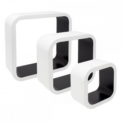 Aya Set of 3 Cube Floating Wall Shelves - White/Black