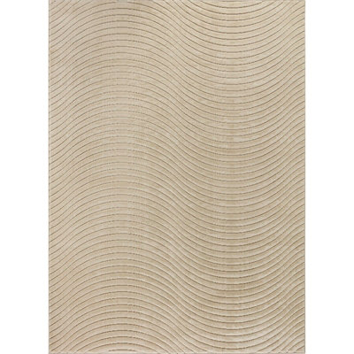 AYUMI In- & Outdoor 3D High & Low Pile Textured Beige Area Rug 140 x 200 cm