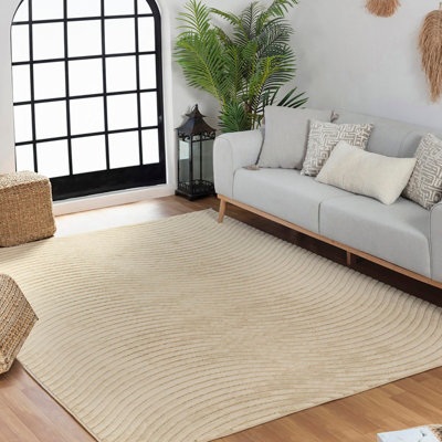 AYUMI In- & Outdoor 3D High & Low Pile Textured Beige Area Rug 140 x 200 cm